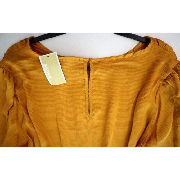Michael Kors WF2819T4LW Women Sz 2X Marigold Blouson Sleeve Satin Flounce Dress - Picture 8 of 11